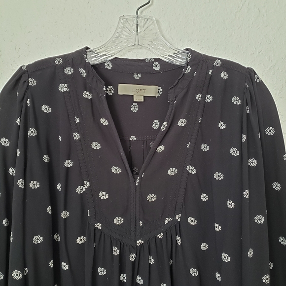 Loft Black Floral Geometric Peasant Blouse top - Picture 2 of 8